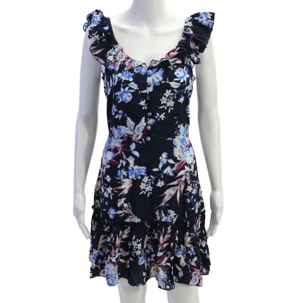 Walker & Wade Womens Floral Ruffle Neck Sleeveless Shift Dress Blue Size S